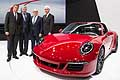 World premiere Porsche 911 Targa 4 GTS (right to left) Matthias Muller, Bernhard Maier, Wolfgang Hatz and Detlev von Platen. at the 2015 NAIAS in Detroit